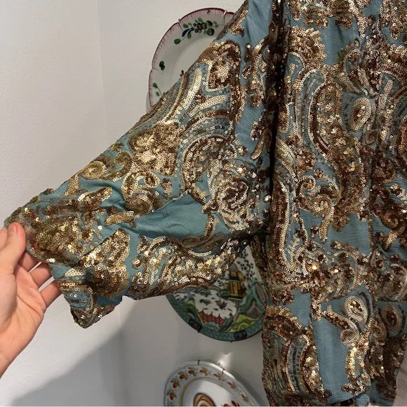 Anthropologie Glittering Gold Sequined Kimono - Picture 8 of 10